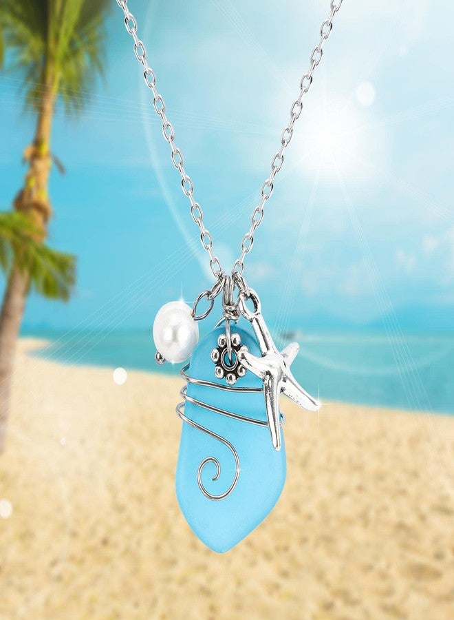 CARPDIM Sea glass necklace Beach Necklaces with Starfish Pendant Wire Wrapped Blue Sea Glass Jewelry Handmade Necklaces hawaiian ocean beach jewelry Necklaces for Women Girls - Image 4
